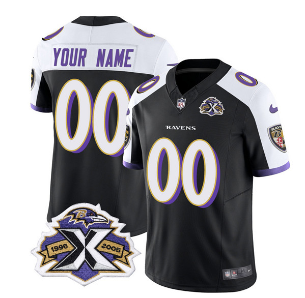 Men's Baltimore Ravens Active Player Custom Black White 2023 F.U.S.E With Patch Throwback Vapor Limited Stitched Jersey