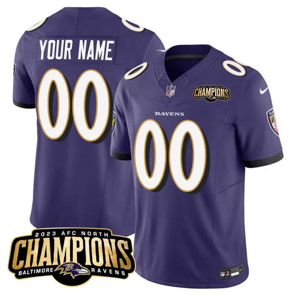 Men's Baltimore Ravens Active Player Custom Purple 2023 F.U.S.E. AFC North Champions Vapor Limited Football Stitched Jersey
