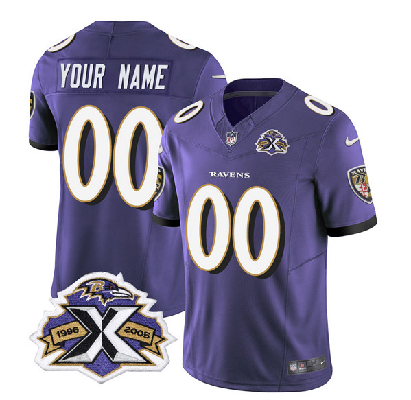Men's Baltimore Ravens Active Player Custom Purple 2023 F.U.S.E With Patch Throwback Vapor Limited Stitched Jersey