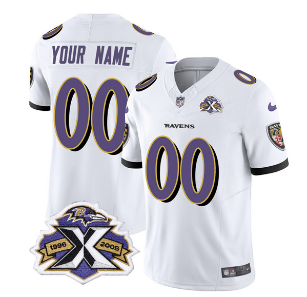 Men's Baltimore Ravens Active Player Custom White 2023 F.U.S.E With Patch Throwback Vapor Limited Stitched Jersey