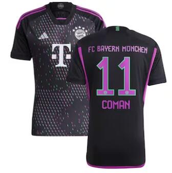 Men's Bayern Munich #11 Kingsley Coman adidas 2023-24 Away Replica Player Jersey - Black