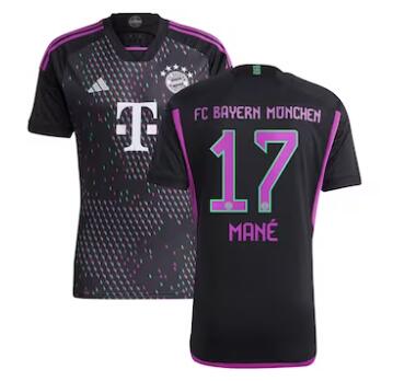 Men's Bayern Munich #17 Sadio Mané adidas 2023-24 Away Replica Player Jersey - Black