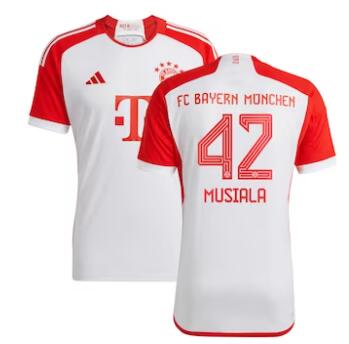 Men's Bayern Munich #42 Jamal Musiala adidas 2023-24 Home Replica Jersey - White