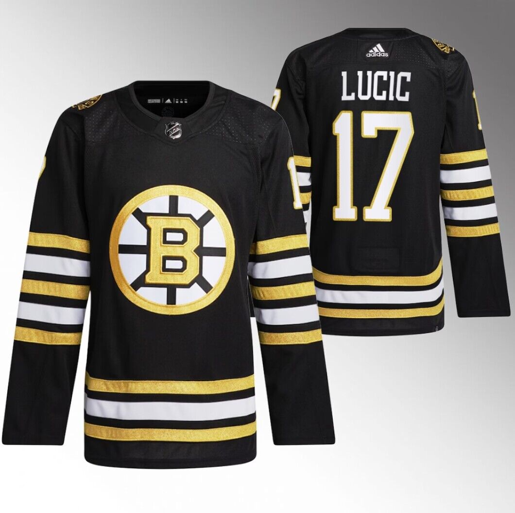 Men's Boston Bruins #17 Milan Lucic Black 100th Anniversary StitchedStitched Jersey
