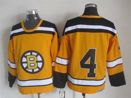 Men's Boston Bruins #4 Bobby Orr 1959-60 Yellow CCM Vintage Throwback Jersey