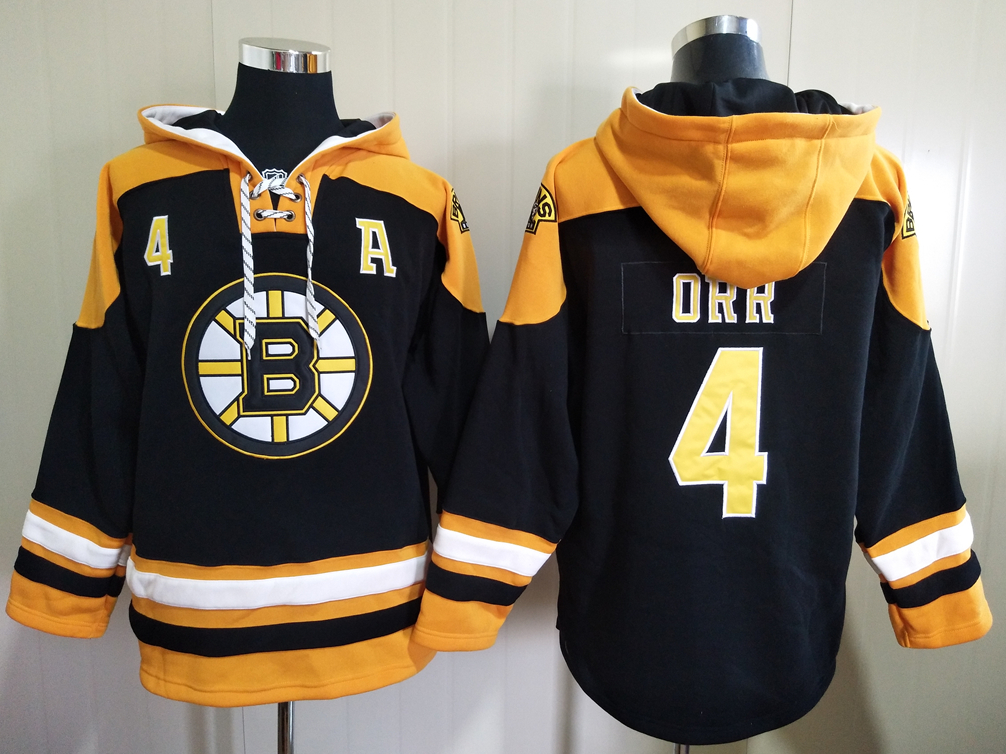 Men's Boston Bruins #4 Bobby Orr Black All Stitched Hooded Sweatshirt Ageless Must-Have Lace-Up Pullover Hoodie