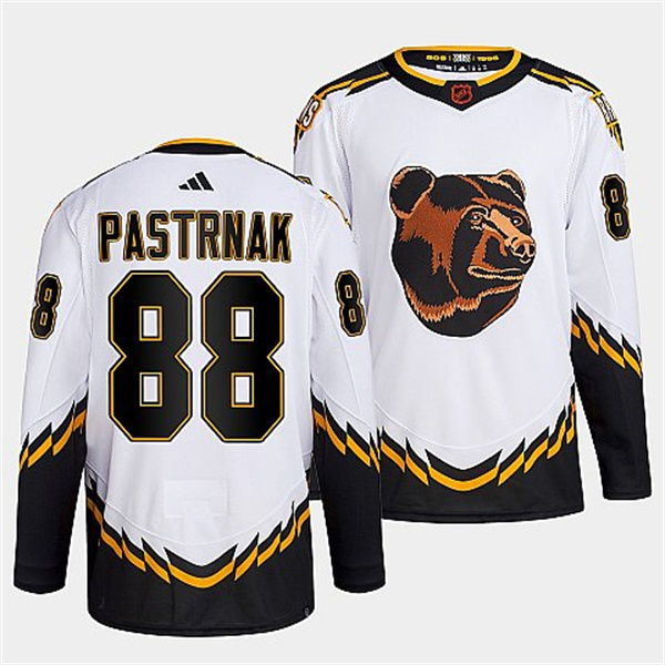 Men's Boston Bruins #88 David Pastrnak 2022 White Reverse Retro Stitched Jersey