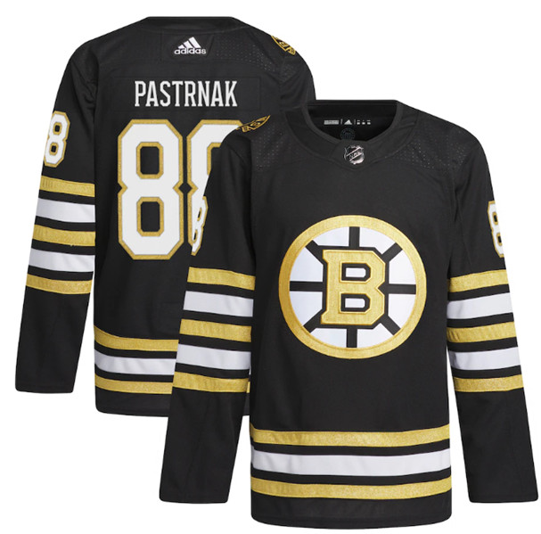 Men's Boston Bruins #88 David Pastrnak Black 100th Anniversary Stitched Jersey