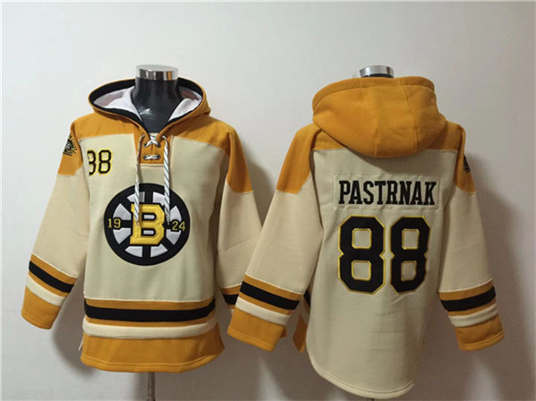 Men's Boston Bruins #88 David Pastrnak Cream Ageless Must-Have Lace-Up Pullover Hoodie
