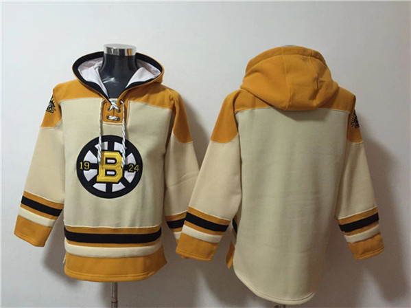 Men's Boston Bruins Blank Cream Ageless Must-Have Lace-Up Pullover Hoodie