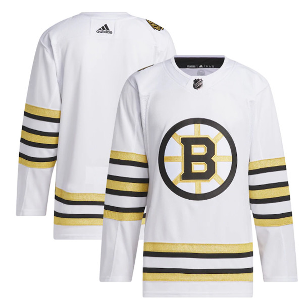 Men's Boston Bruins Blank White 100th Anniversary Primegreen Stitched Jersey