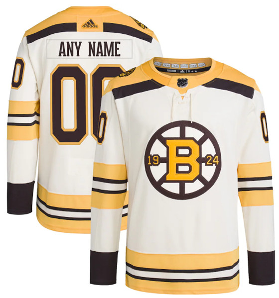 Men's Boston Bruins Custom Cream 100th Anniversary Stitched Jersey