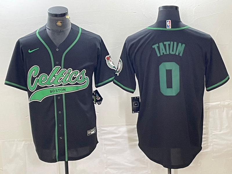 Men's Boston Celtics #0 Jayson Tatum Black Cool Base Stitched Baseball Jersey
