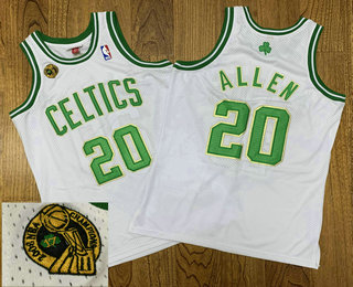 Men's Boston Celtics #20 Ray Allen White 2008 NBA 17th Champions Patch 2007-08 Hardwood Classics Soul AU Throwback Jersey