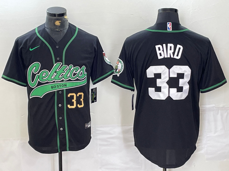Men's Boston Celtics #33 Larry Bird Black With Patch Cool Base Stitched Baseball Jerseys