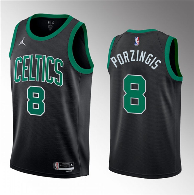 Men's Boston Celtics #8 Kristaps Porzingis Black 2023 Draft Statement Edition Stitched Basketball Jersey