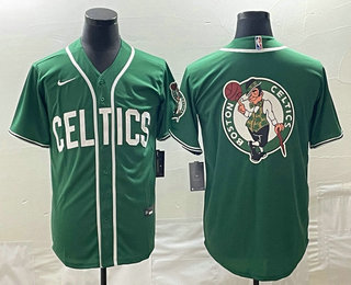 Men's Boston Celtics Big Logo Green Stitched Baseball Jersey.