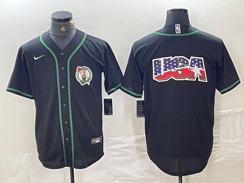 Men's Boston Celtics Black With Patch Cool Base Stitched Baseball Jerseys