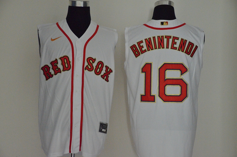 Men's Boston Red Sox #16 Andrew Benintendi White With Gold 2020 Cool and Refreshing Sleeveless Fan Stitched MLB Nike Jersey
