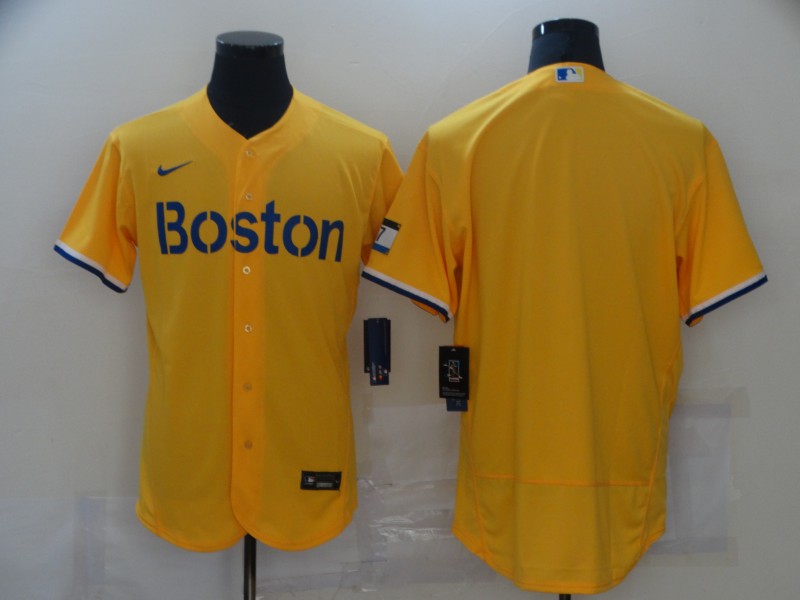 Men's Boston Red Sox Blank Gold 2021 City Connect Stitched MLB Flex Base Nike Jersey