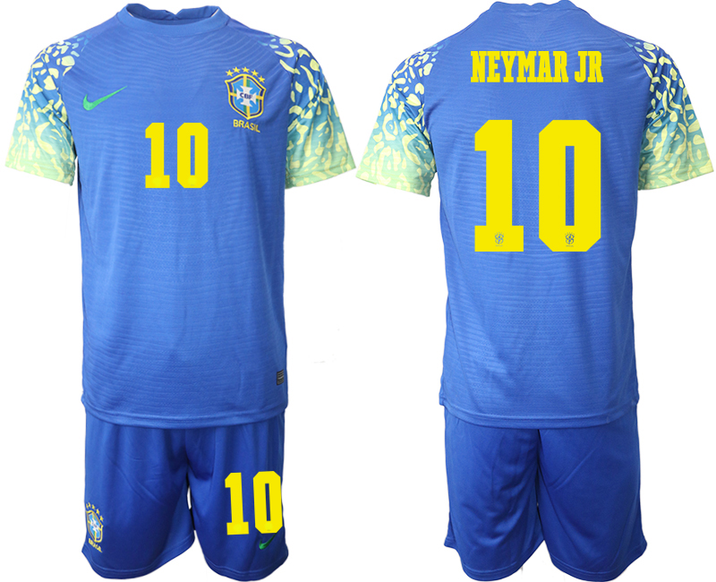 Men's Brazil #10 Neymar Jr Blue Away Soccer 2022 FIFA World Cup Jerseys