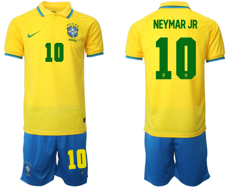 Men's Brazil #10 Neymar Jr Yellow Home Soccer 2022 FIFA World Cup Jerseys