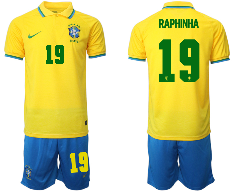 Men's Brazil #19 Raphinha Yellow Home Soccer 2022 FIFA World Cup Jerseys