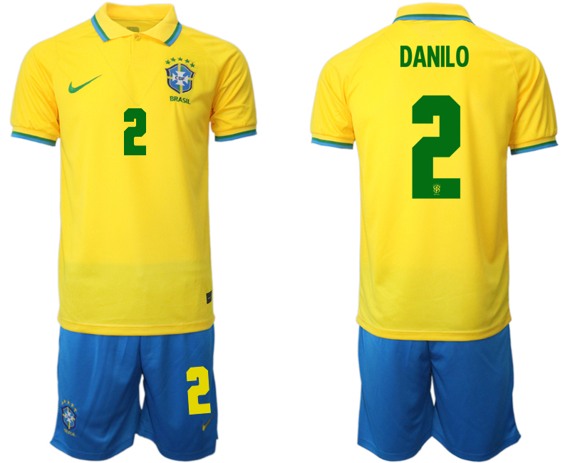 Men's Brazil #2 Danilo Yellow Home Soccer 2022 FIFA World Cup Jerseys