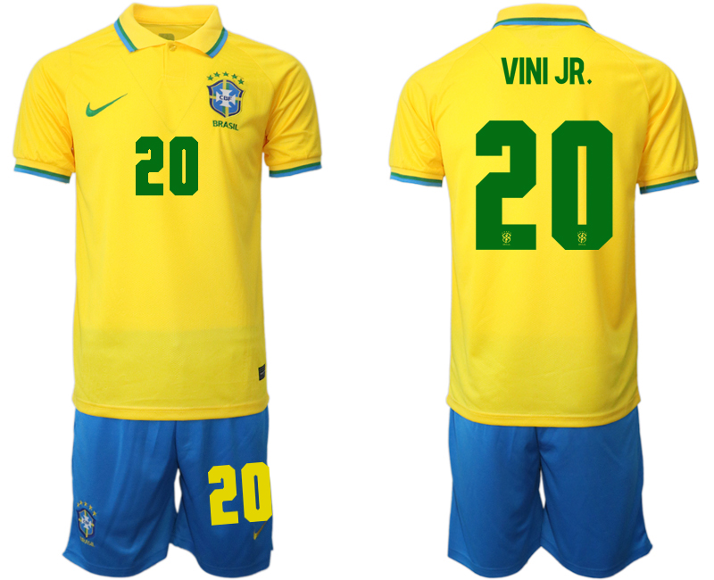 Men's Brazil #20 Vini Jr. Yellow Home Soccer 2022 FIFA World Cup Jerseys