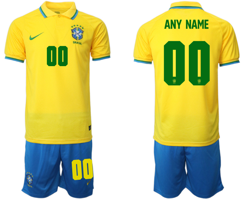 Men's Brazil Custom Yellow Home Soccer 2022 FIFA World Cup Jerseys
