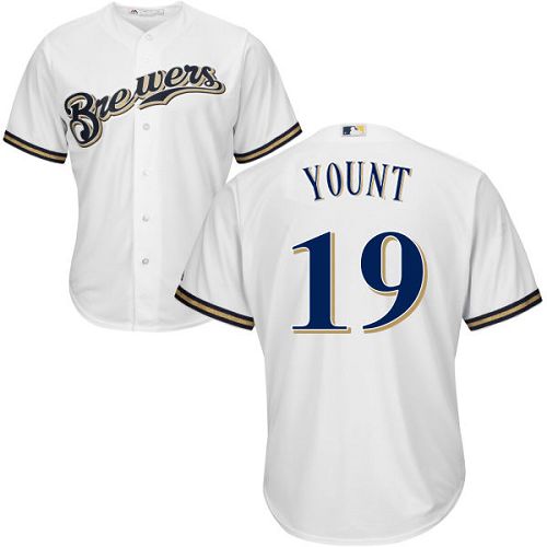Men's Brewers #19 Robin Yount White Cool Base Stitched Baseball Jersey