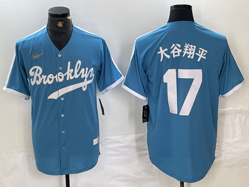 Men's Brooklyn Dodgers #17 大谷翔平 Light Blue Japanese Cooperstown Collection Cool Base Jersey