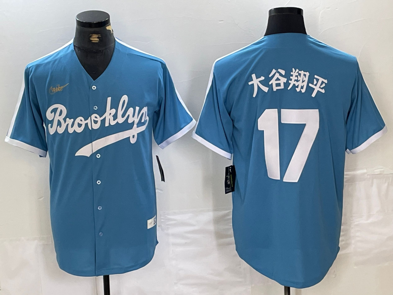 Men's Brooklyn Dodgers #17 大谷翔平 Shohei Ohtani Light Blue Japanese Cooperstown Collection Cool Base Jersey