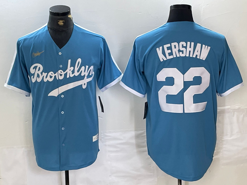 Men's Brooklyn Dodgers #22 Clayton Kershaw Light Blue Cooperstown Collection Cool Base Jersey