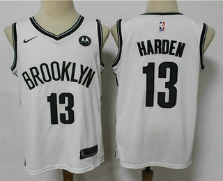 Men's Brooklyn Nets #13 James Harden 2021 White Swingman Stitched NBA Jersey With The NEW Sponsor Logo