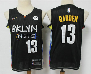 Men's Brooklyn Nets #13 James Harden NEW Black 2021 City Edition Swingman Stitched NBA Jersey With The NEW Sponsor Logo