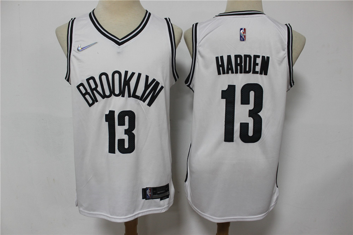 Men's Brooklyn Nets #13 James Harden White 75th Anniversary Diamond 2021 Stitched Jersey