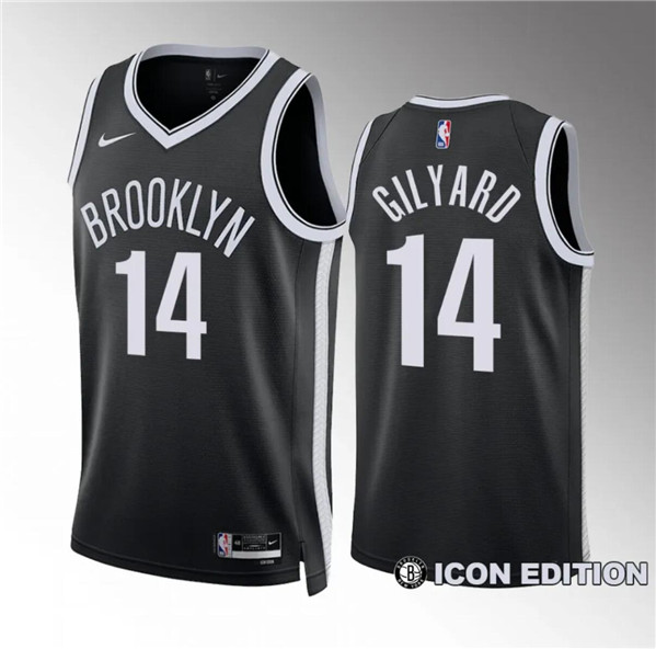 Men's Brooklyn Nets #14 Jacob Gilyard Black Draft Icon Edition Stitched Basketball Jersey