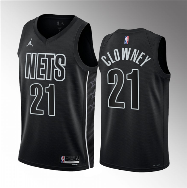 Men's Brooklyn Nets #21 Noah Clowney Black 2023 Draft Statement Edition Stitched Basketball Jersey