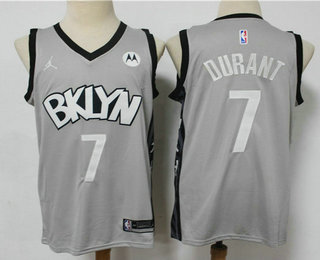 Men's Brooklyn Nets #7 Kevin Durant Light Grey 2021 Brand Jordan Swingman Stitched NBA Jersey With NEW Sponsor Logo