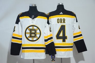 Men's Boston Bruins 4 Bobby Orr White Adidas Stitched Away Jersey