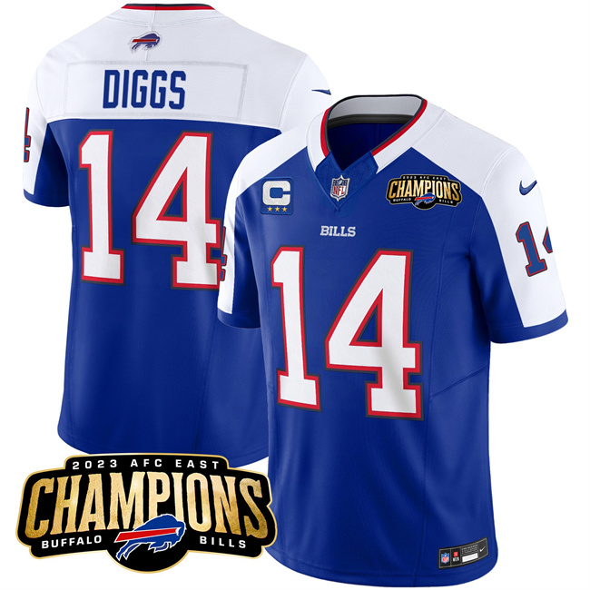 Men's Buffalo Bills #14 Stefon Diggs Blue White 2023 F.U.S.E. AFC East Champions With 4-star C Ptach Football Stitched Jersey