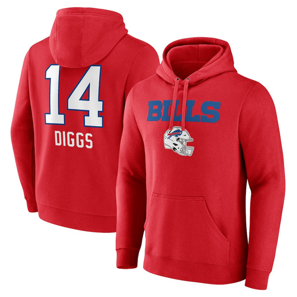 Men's Buffalo Bills #14 Stefon Diggs Red Team Wordmark Player Name & Number Pullover Hoodie