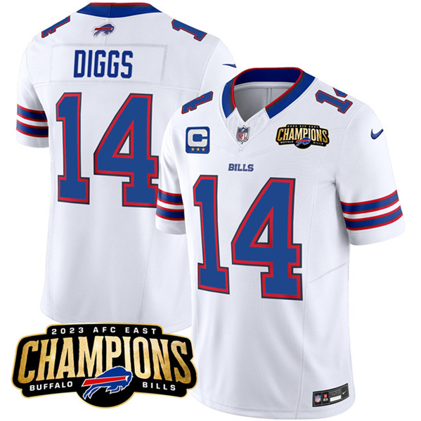 Men's Buffalo Bills #14 Stefon Diggs White 2023 F.U.S.E. AFC East Champions With 3-star C Ptach Football Stitched Jersey