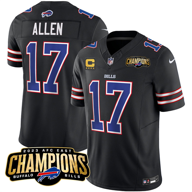 Men's Buffalo Bills #17 Josh Allen Black 2023 F.U.S.E. AFC East Champions With 4-star C Ptach Football Stitched Jersey