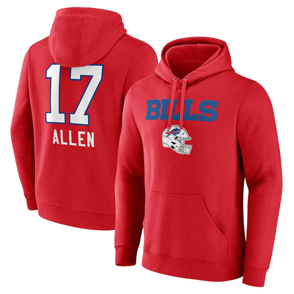 Men's Buffalo Bills #17 Josh Allen Red Team Wordmark Player Name & Number Pullover Hoodie
