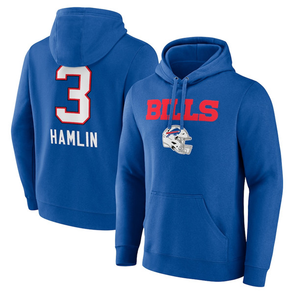 Men's Buffalo Bills #3 Damar Hamlin Blue Team Wordmark Player Name & Number Pullover Hoodie