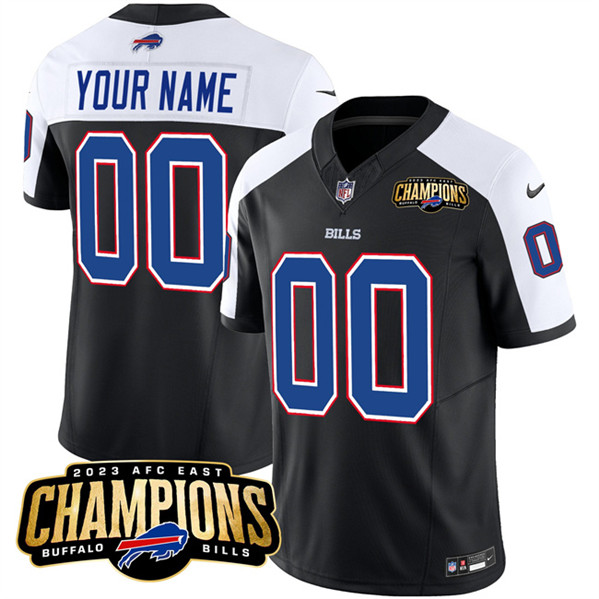 Men's Buffalo Bills Active Player Custom Black White 2023 F.U.S.E. AFC East Champions Ptach Football Stitched Jersey