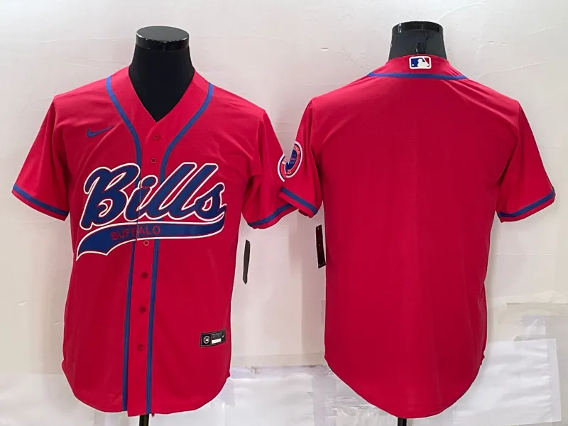 Men's Buffalo Bills Blank Red Stitched MLB Cool Base Nike Baseball Jersey