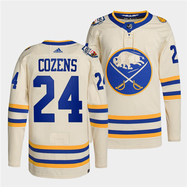 Men's Buffalo Sabres #24 Dylan Cozens 2022 Cream Heritage Classic Stitched Jersey